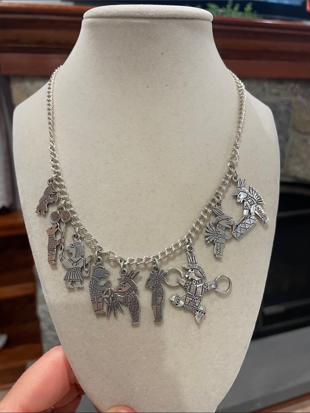 Sterling-Tone Tribal Charm Necklace in Silver